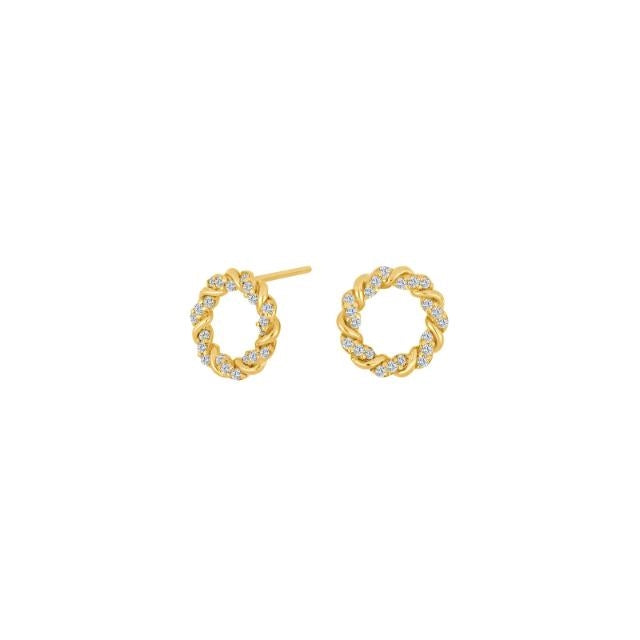 Cirkelformede øreringe fra Siersbøl i 8 kt guld med zirkonia, 10 mm.